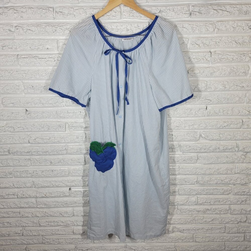 CW Classics Womens Dress 1X Plus House Loungewear Pocket Blue Stripe STR195XE